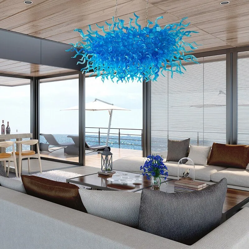 Aqua Light Fixture Designer Lamp LED Lights 100% Hand Blown Glass Chandelier Lighting Kitchen Dining Room Indoor Hanging Lamp