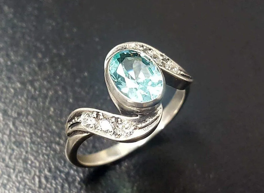 Aquamarine Ring - Sky Blue Ring - Vintage Bezel Ring