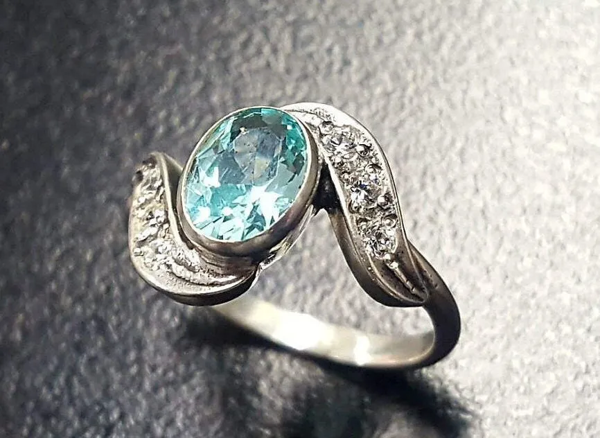 Aquamarine Ring - Sky Blue Ring - Vintage Bezel Ring