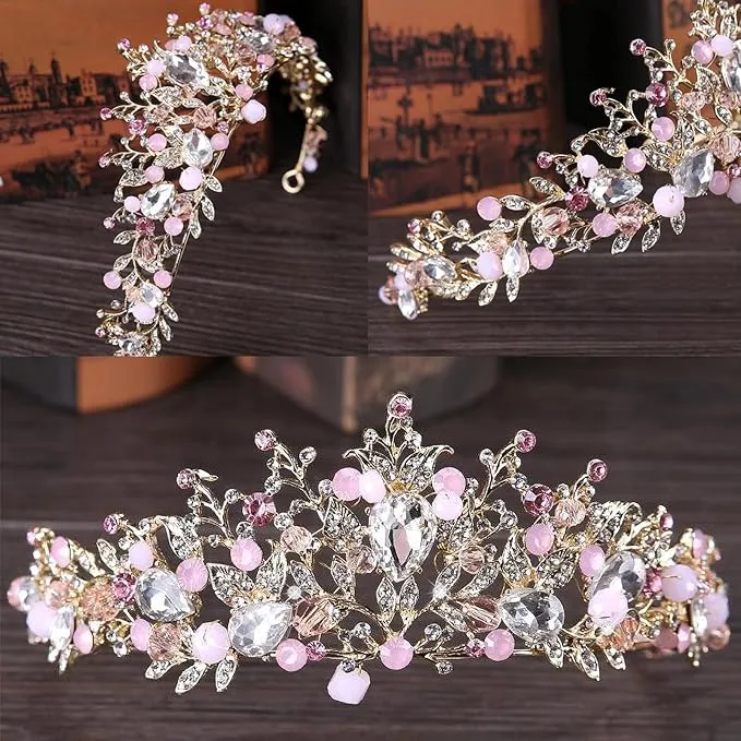 Babymoon Diamond Alloy Crystal Girl’s Women’s Crown | Tiara Hairband Hair Accessories | Pink
