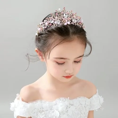 Babymoon Diamond Alloy Crystal Girl’s Women’s Crown | Tiara Hairband Hair Accessories | Pink