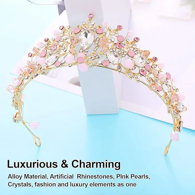 Babymoon Diamond Alloy Crystal Girl’s Women’s Crown | Tiara Hairband Hair Accessories | Pink