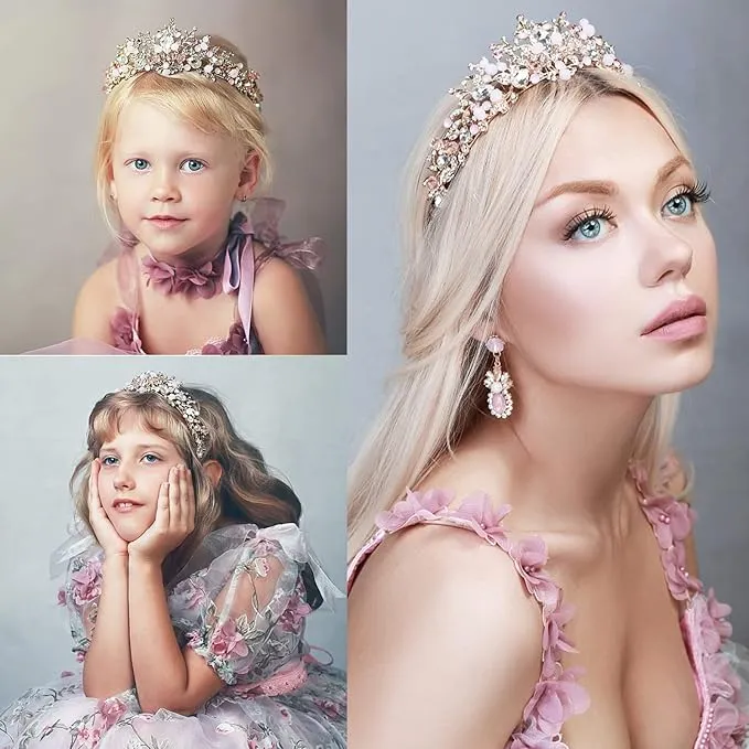 Babymoon Diamond Alloy Crystal Girl’s Women’s Crown | Tiara Hairband Hair Accessories | Pink