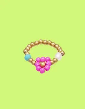 Beaded toe ring with flowers