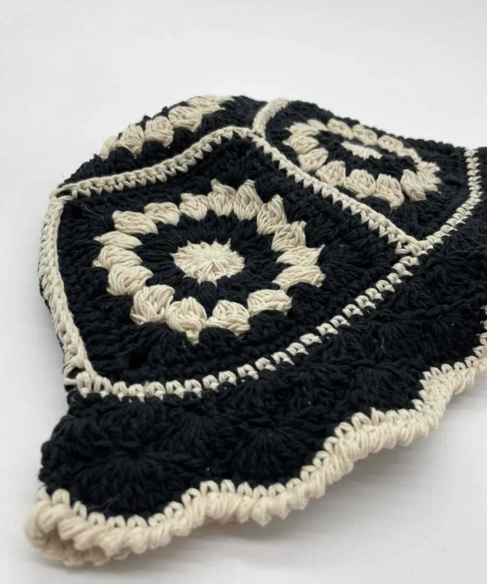Black & Cream Crochet Bucket Hat