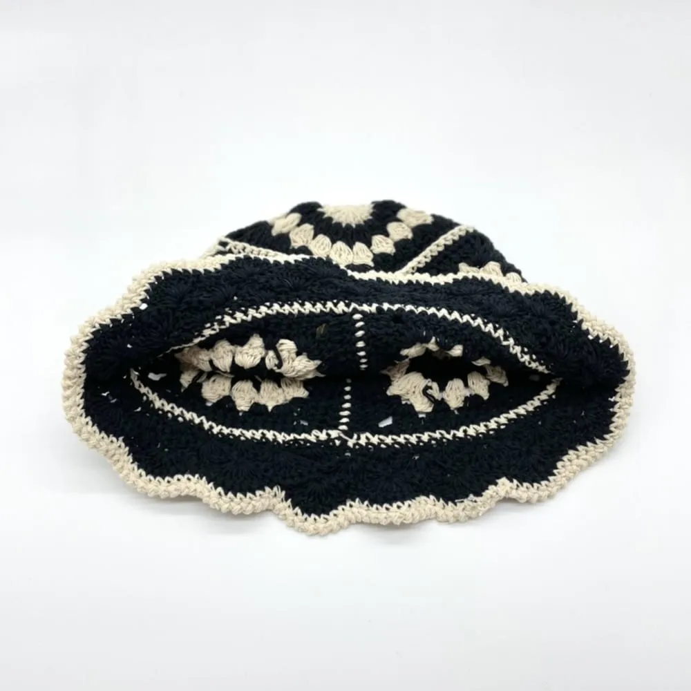 Black & Cream Crochet Bucket Hat
