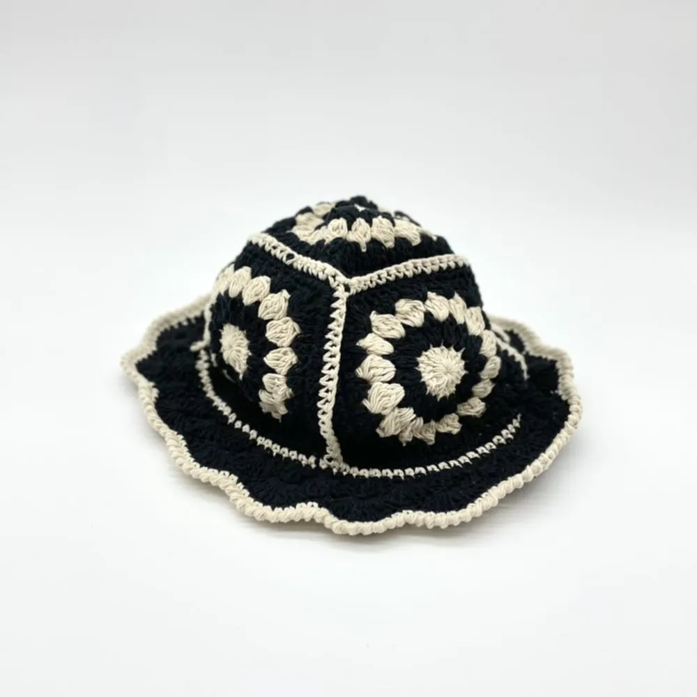 Black & Cream Crochet Bucket Hat