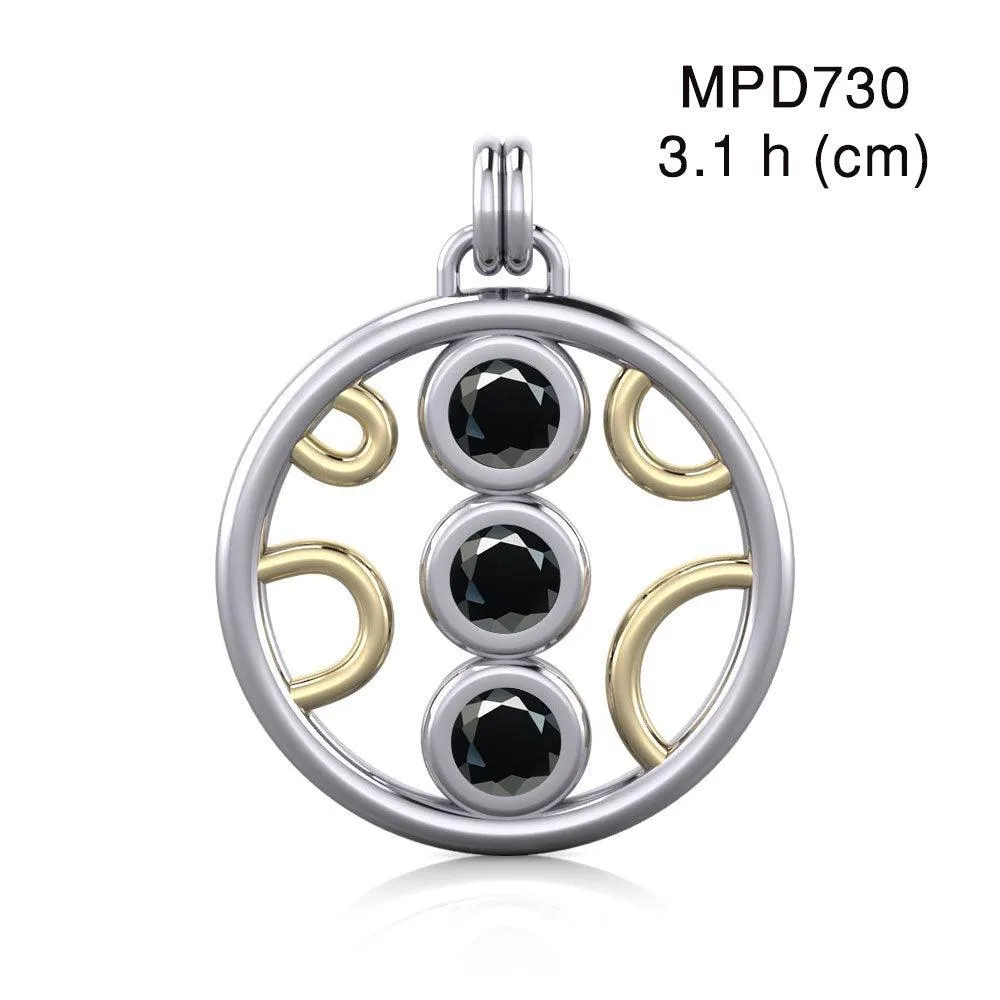 Black Magic Art Deco Circles Silver & Gold Pendant MPD730