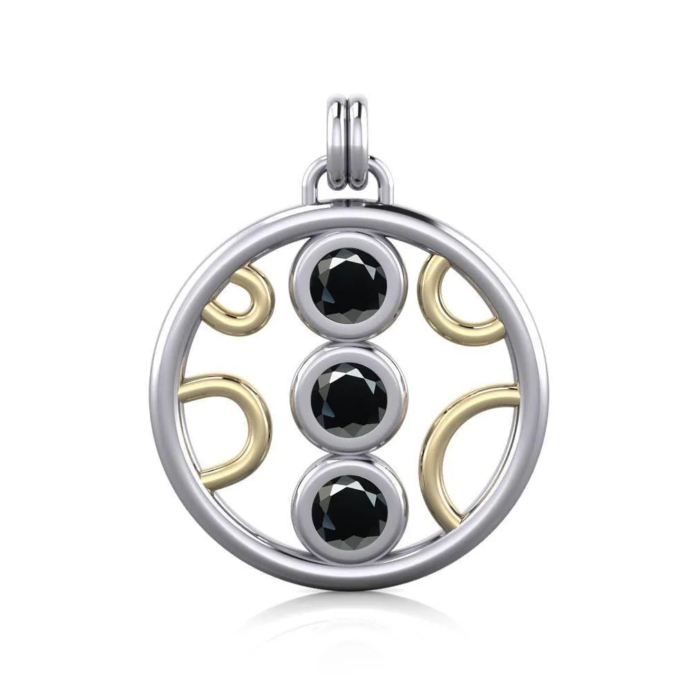 Black Magic Art Deco Circles Silver & Gold Pendant MPD730