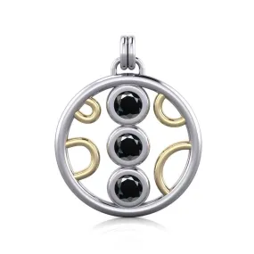 Black Magic Art Deco Circles Silver & Gold Pendant MPD730