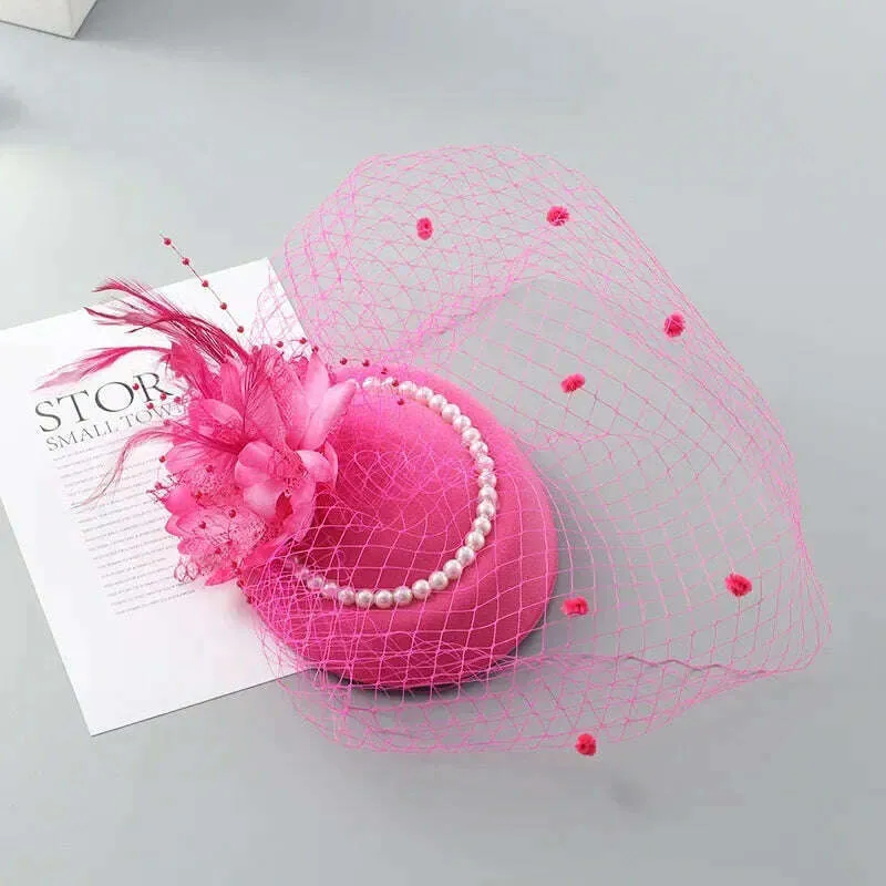 Black Veil Charm Stewardess Hat Retro Feather Pearl Hairpin Women Wedding Hair Accessories Hair Cip Party Headdress Bride Jwelry