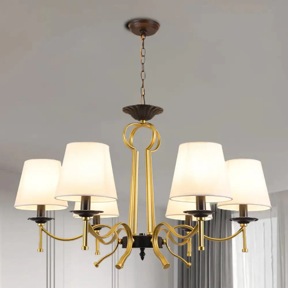 Blackish Green/Flaxen 6/8-Light Chandelier - Retro Fabric Shade with Curvy Metal Arm