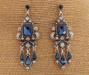 Blue & Silver Tone Chandelier Drop Earrings