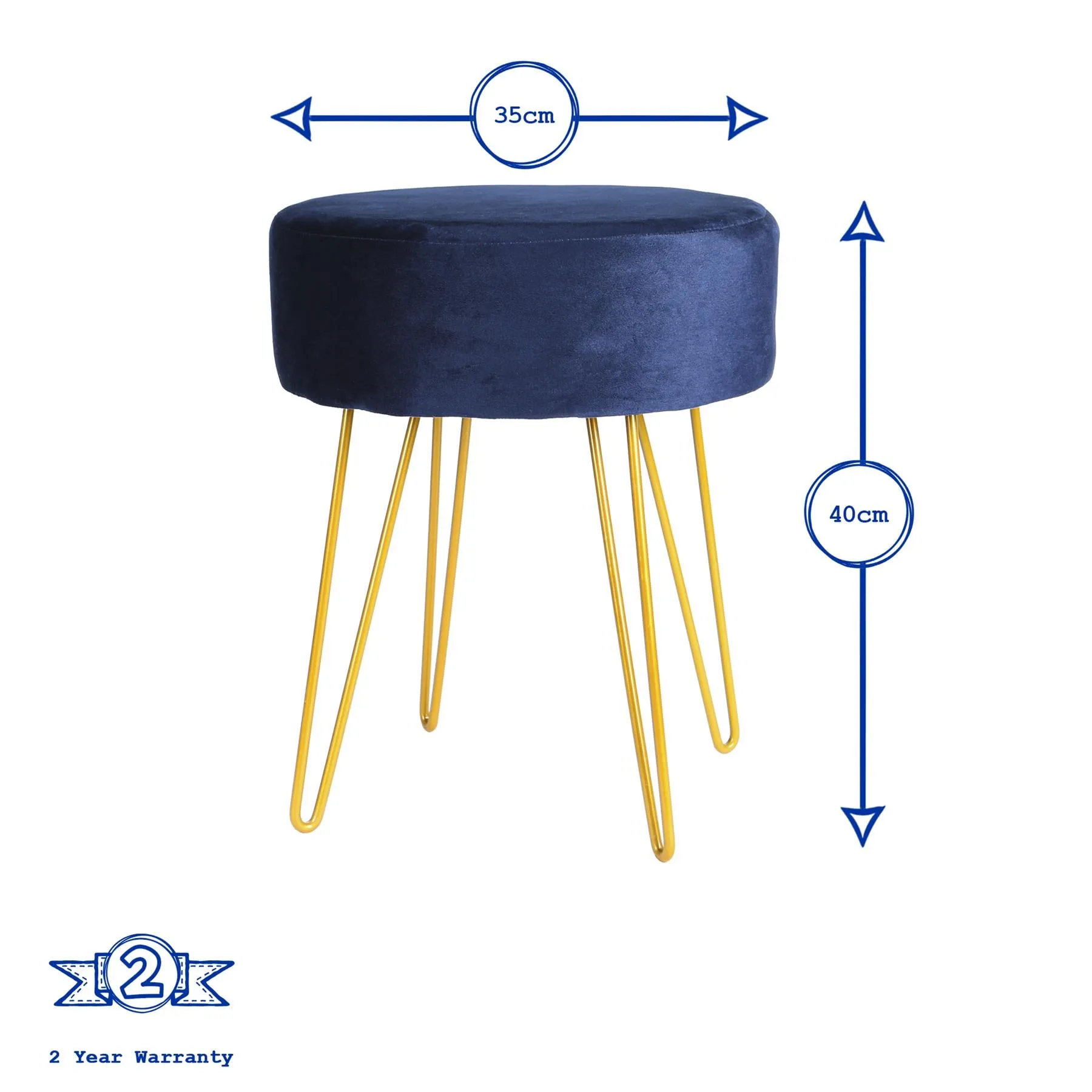 Blue Round Velvet Footstool - By Harbour Housewares