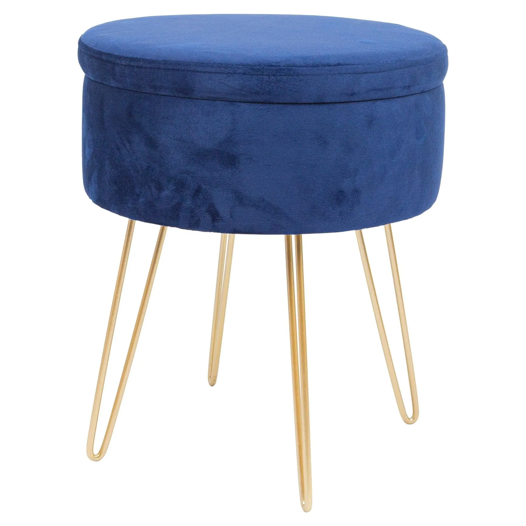 Blue Round Velvet Storage Footstool - By Harbour Housewares