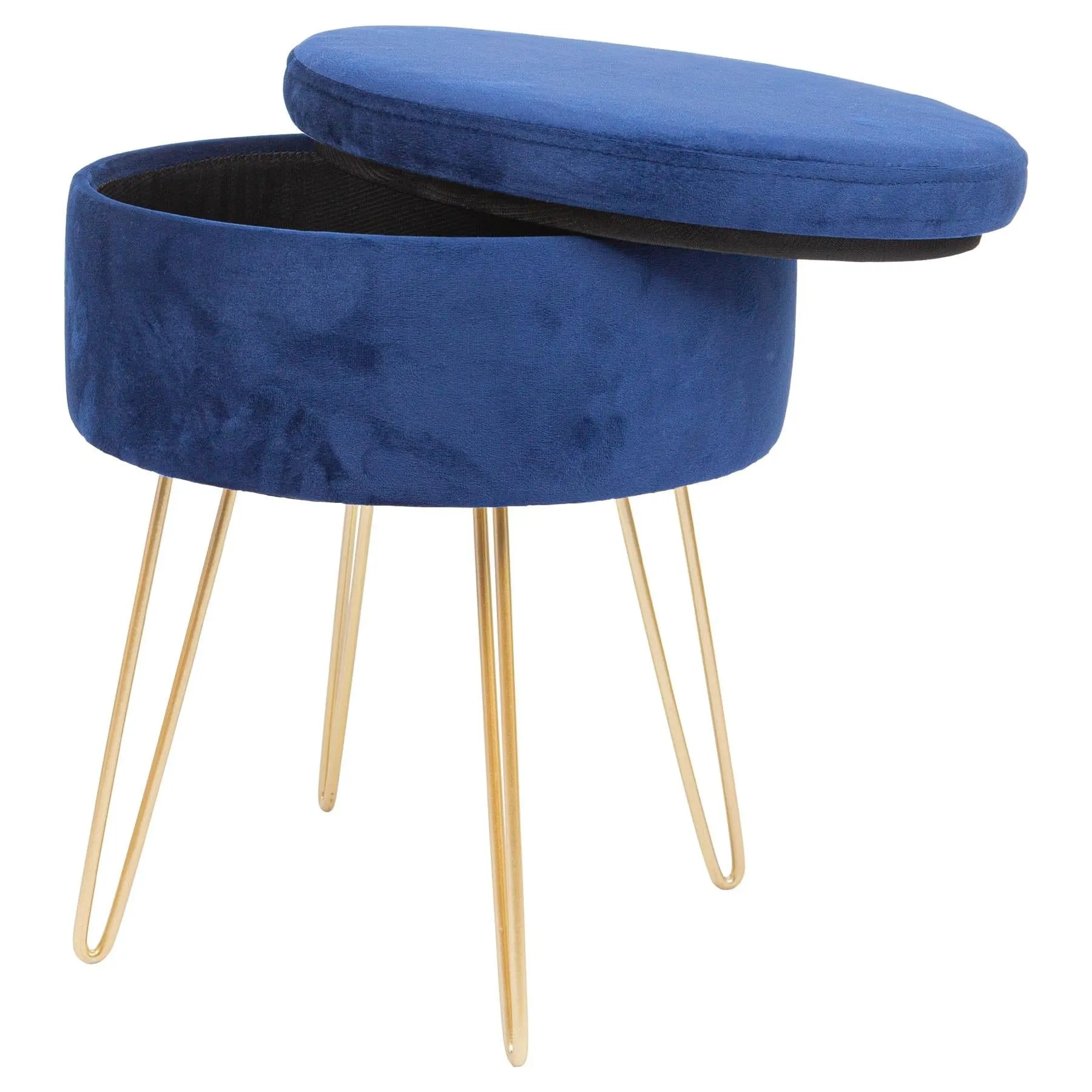 Blue Round Velvet Storage Footstool - By Harbour Housewares