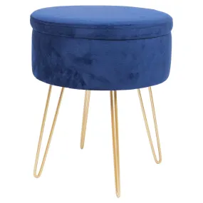 Blue Round Velvet Storage Footstool - By Harbour Housewares