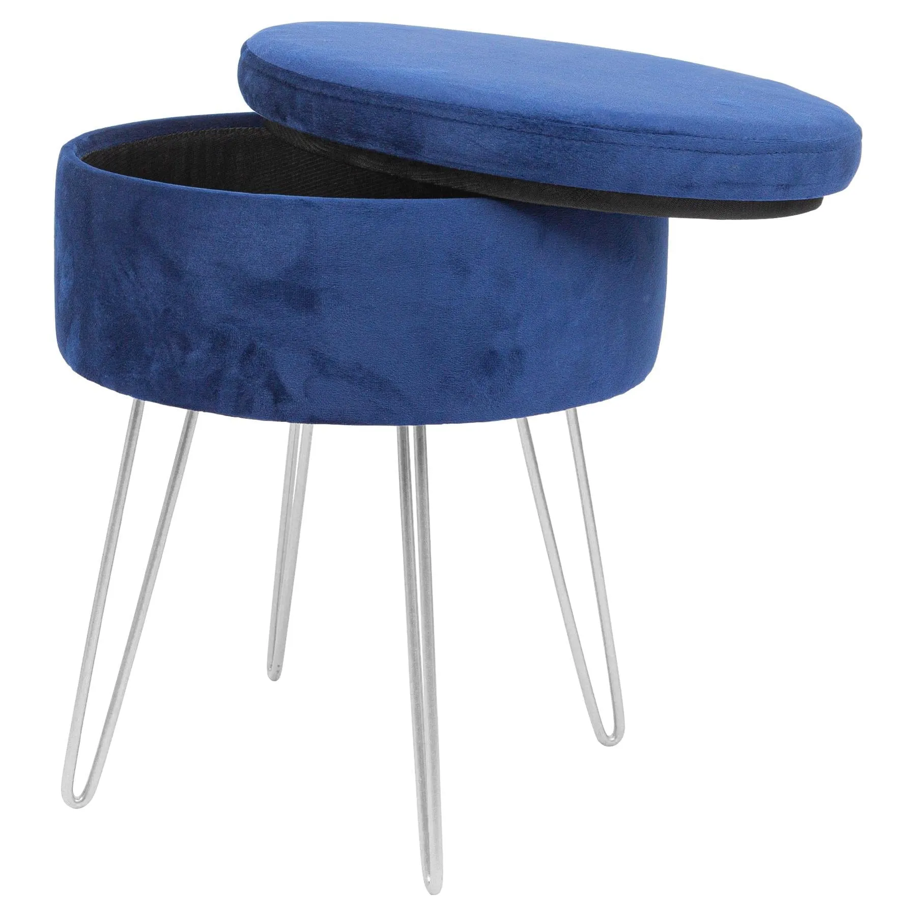 Blue Round Velvet Storage Footstool - By Harbour Housewares