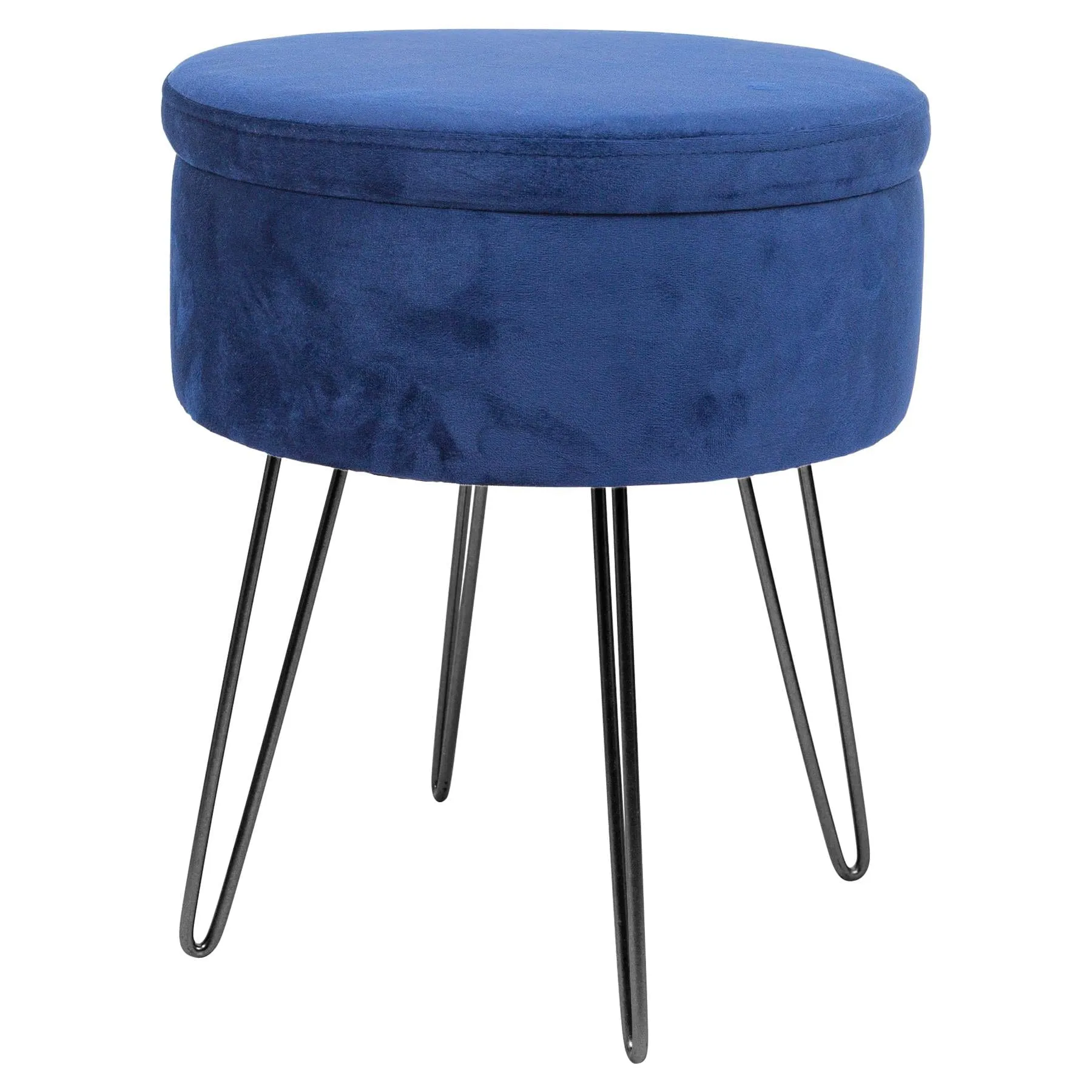 Blue Round Velvet Storage Footstool - By Harbour Housewares