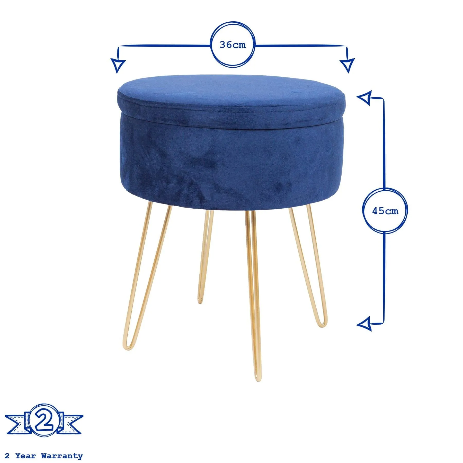 Blue Round Velvet Storage Footstool - By Harbour Housewares