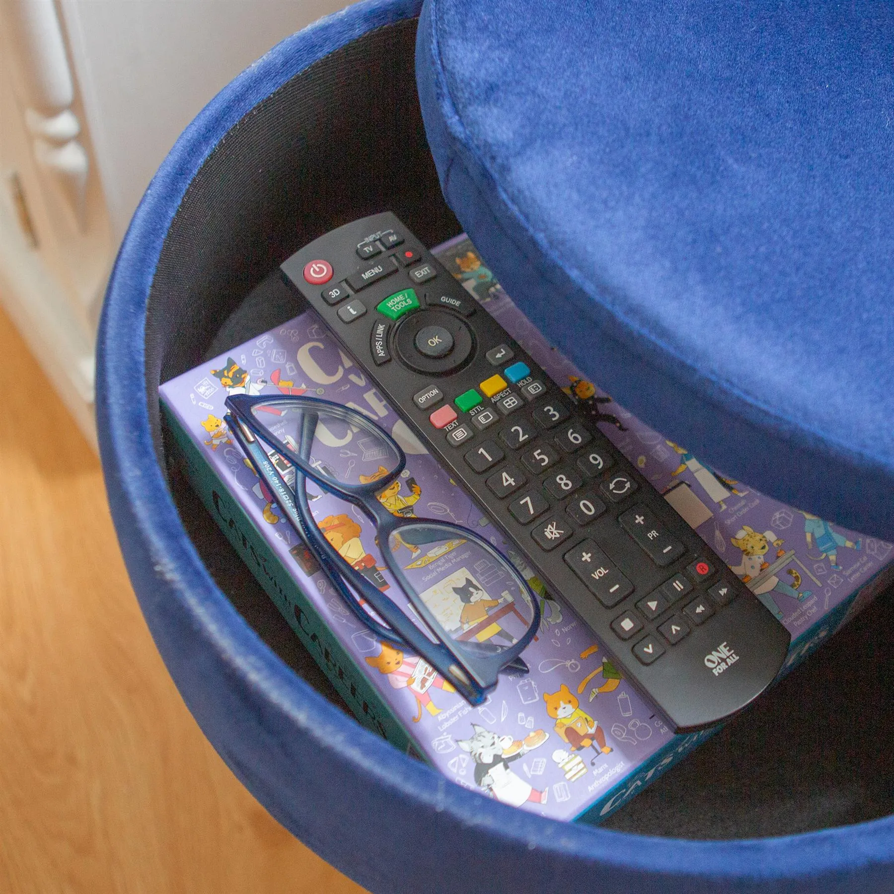 Blue Round Velvet Storage Footstool - By Harbour Housewares