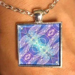 Blue Turquoise Twin Dragonflies Necklace - Square Dragonfly Pendant - Affordable gift