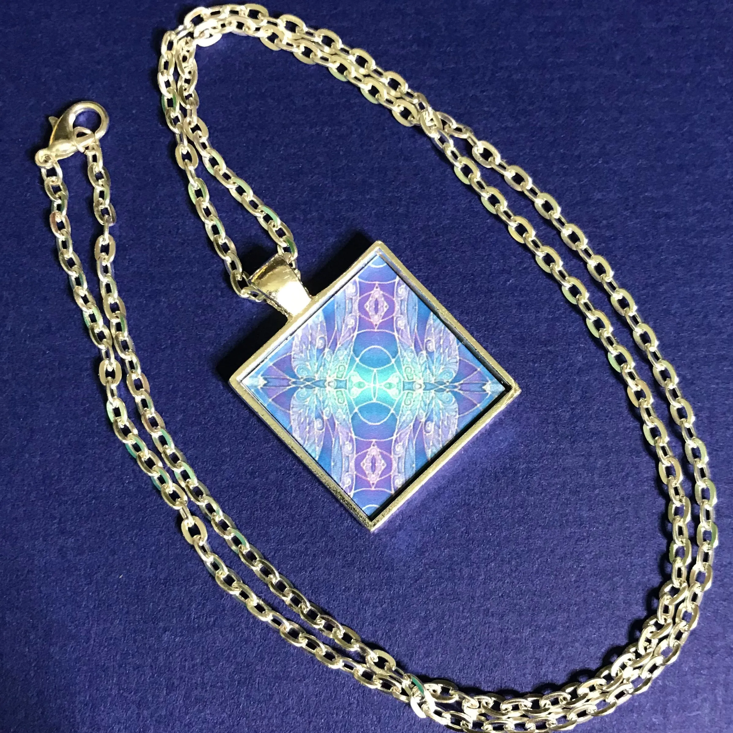Blue Turquoise Twin Dragonflies Necklace - Square Dragonfly Pendant - Affordable gift
