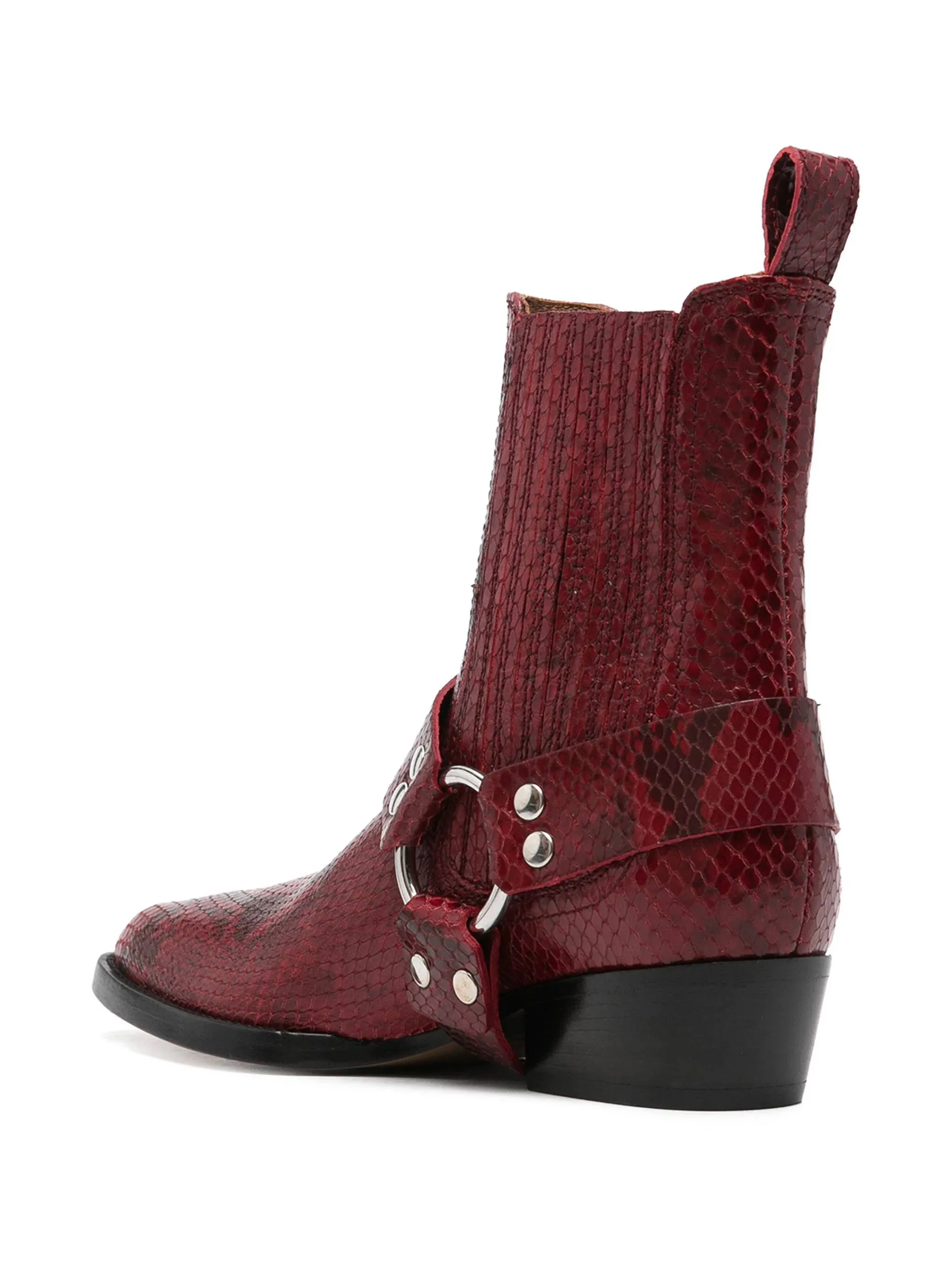 Bordeaux Red Snakeskin Ankle Boots