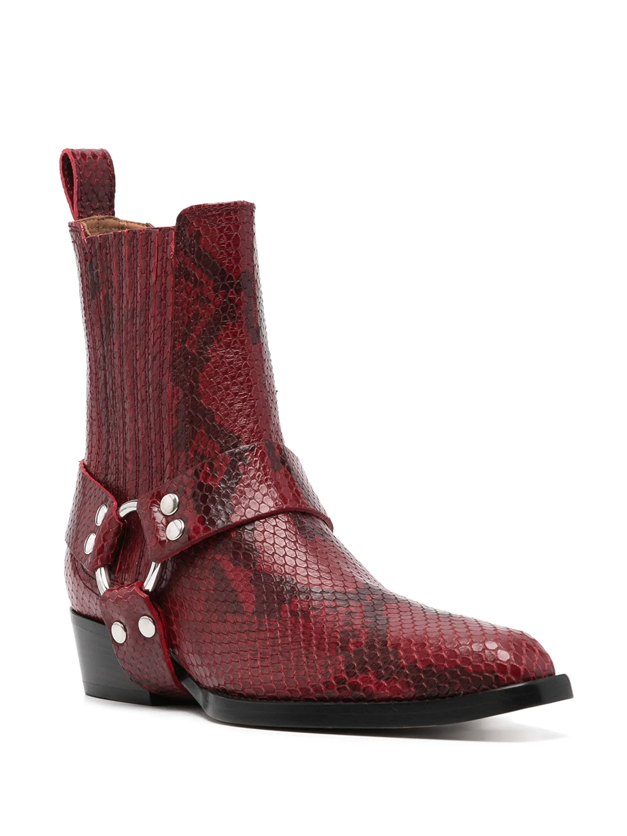 Bordeaux Red Snakeskin Ankle Boots