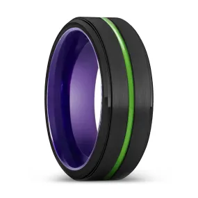 BRIDGEPORT | Purple Ring, Black Tungsten Ring, Green Groove, Stepped Edge