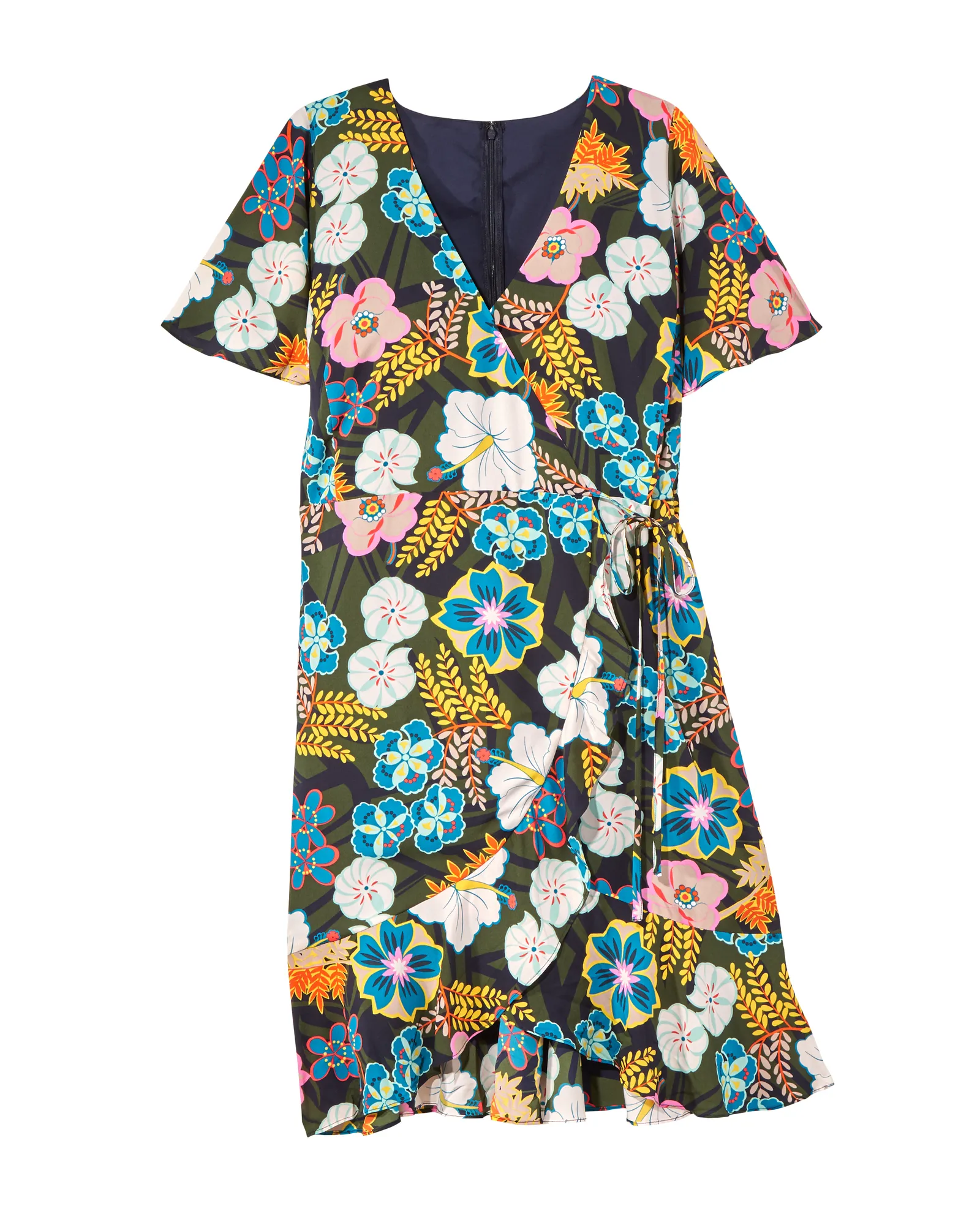 Buford Ruffle Faux-Wrap Dress | Black / Orange