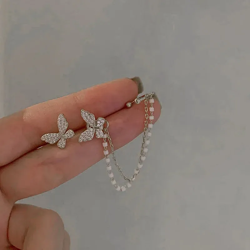 Butterfly Ear Studs Korean Fashion Earrings for Women Earclip Chain Tassel Earrings Women's Jewelry Birthday Party Gift