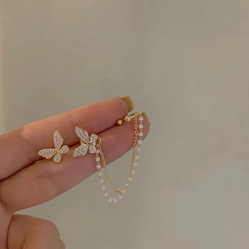 Butterfly Ear Studs Korean Fashion Earrings for Women Earclip Chain Tassel Earrings Women's Jewelry Birthday Party Gift