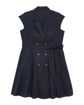 Cary Fit and Flare Belted Dress | Navy