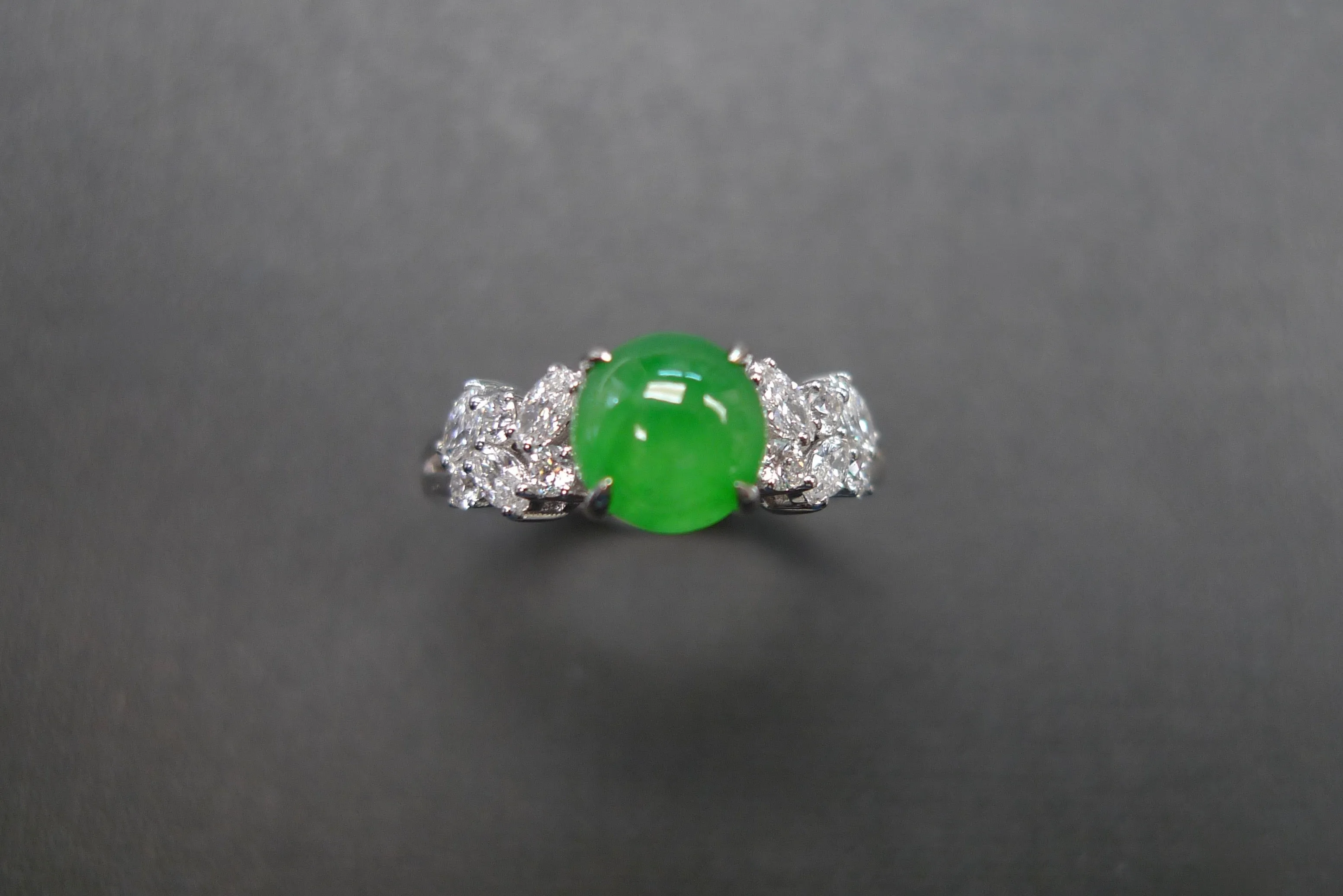 Certified Natural Green Jade & Diamond Ring in 14K Solid Yellow Gold