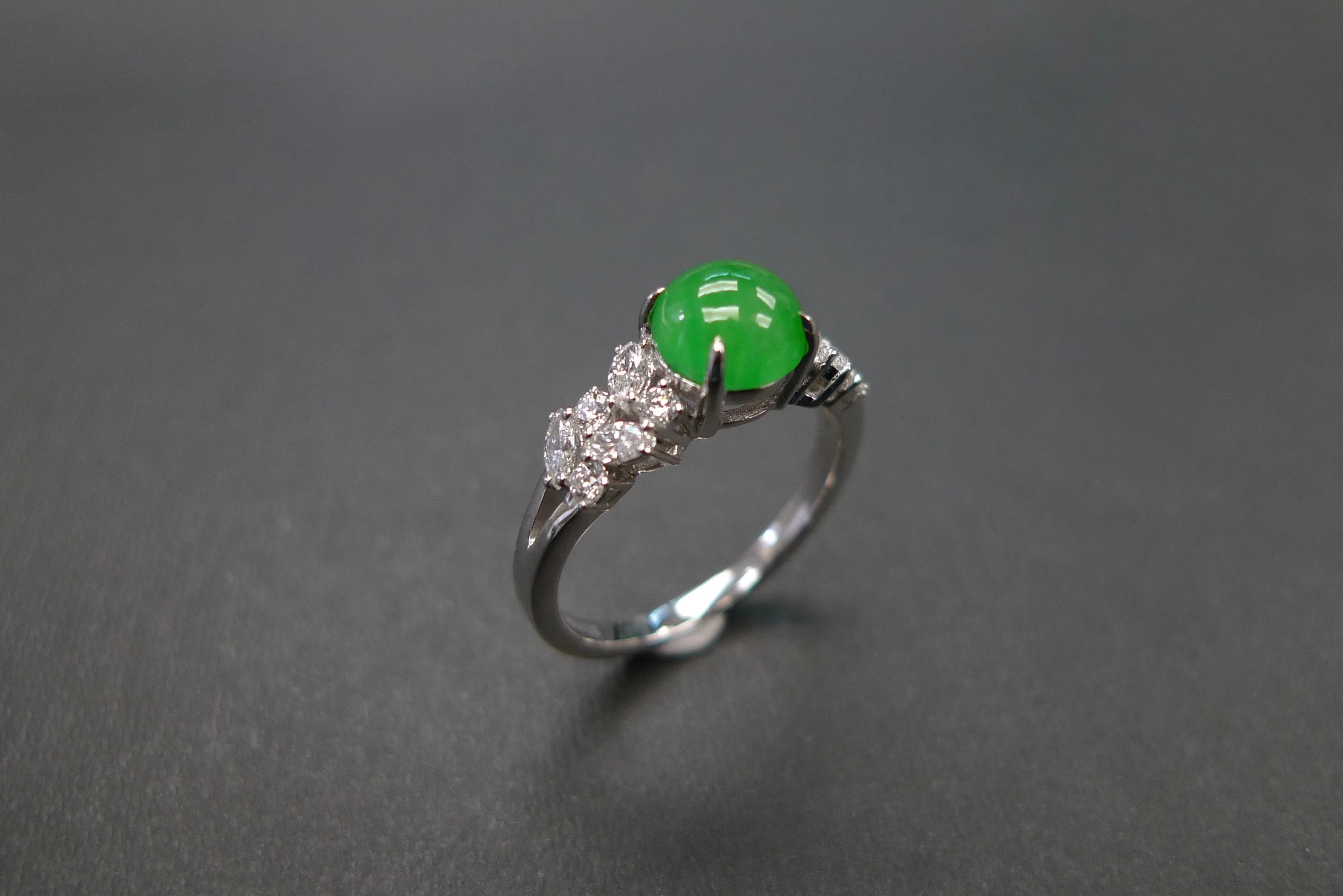 Certified Natural Green Jade & Diamond Ring in 14K Solid Yellow Gold