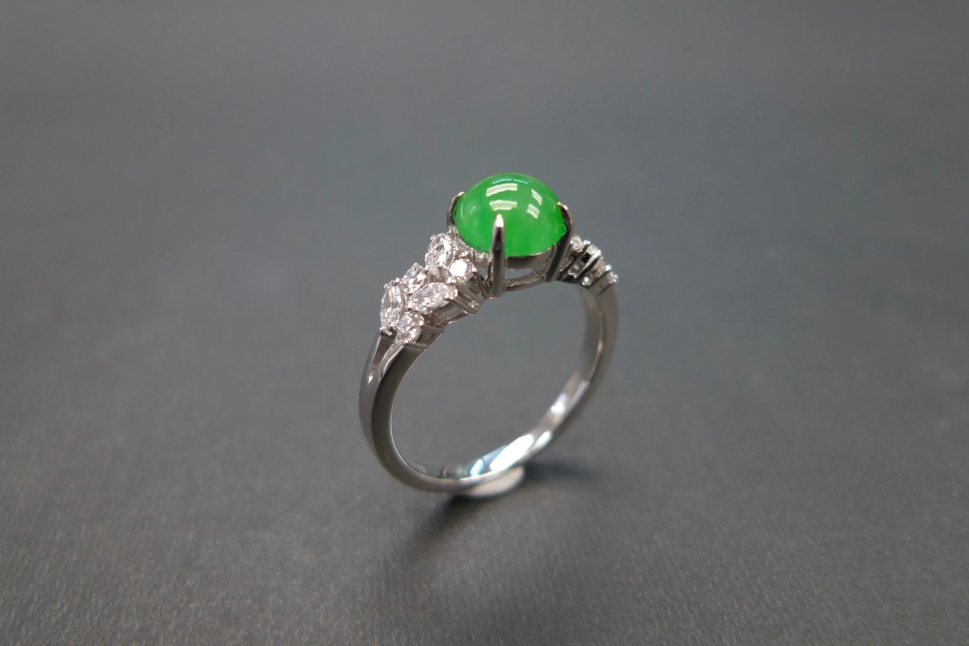 Certified Natural Green Jade & Diamond Ring in 14K Solid Yellow Gold