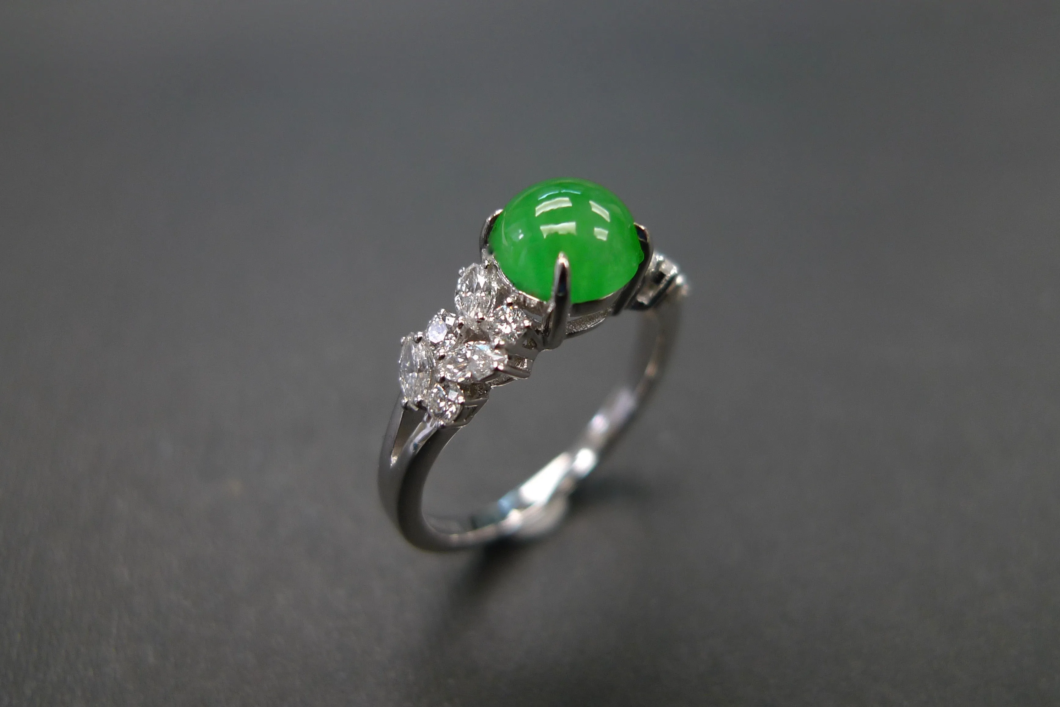 Certified Natural Green Jade & Diamond Ring in 14K Solid Yellow Gold