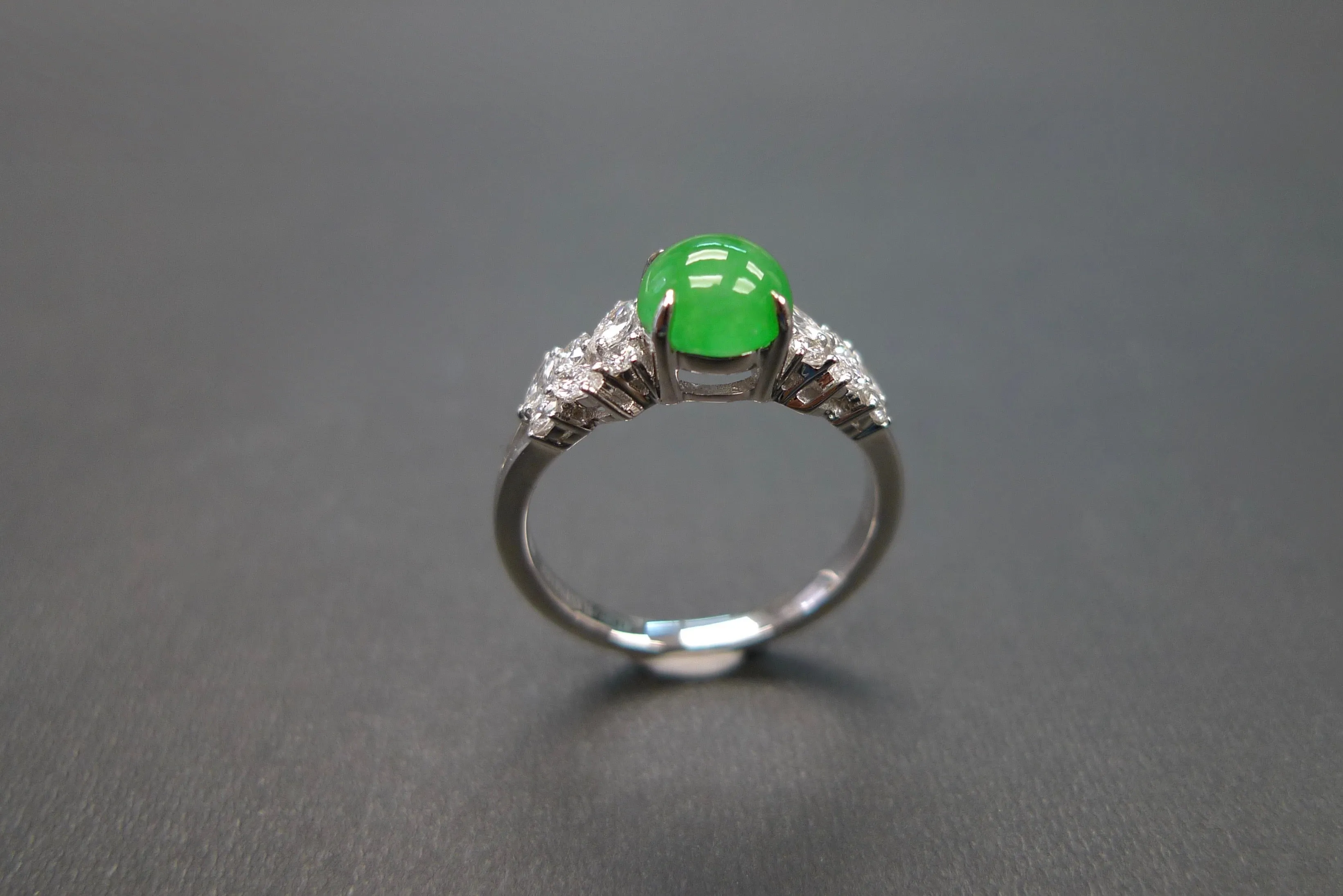 Certified Natural Green Jade & Diamond Ring in 14K Solid Yellow Gold