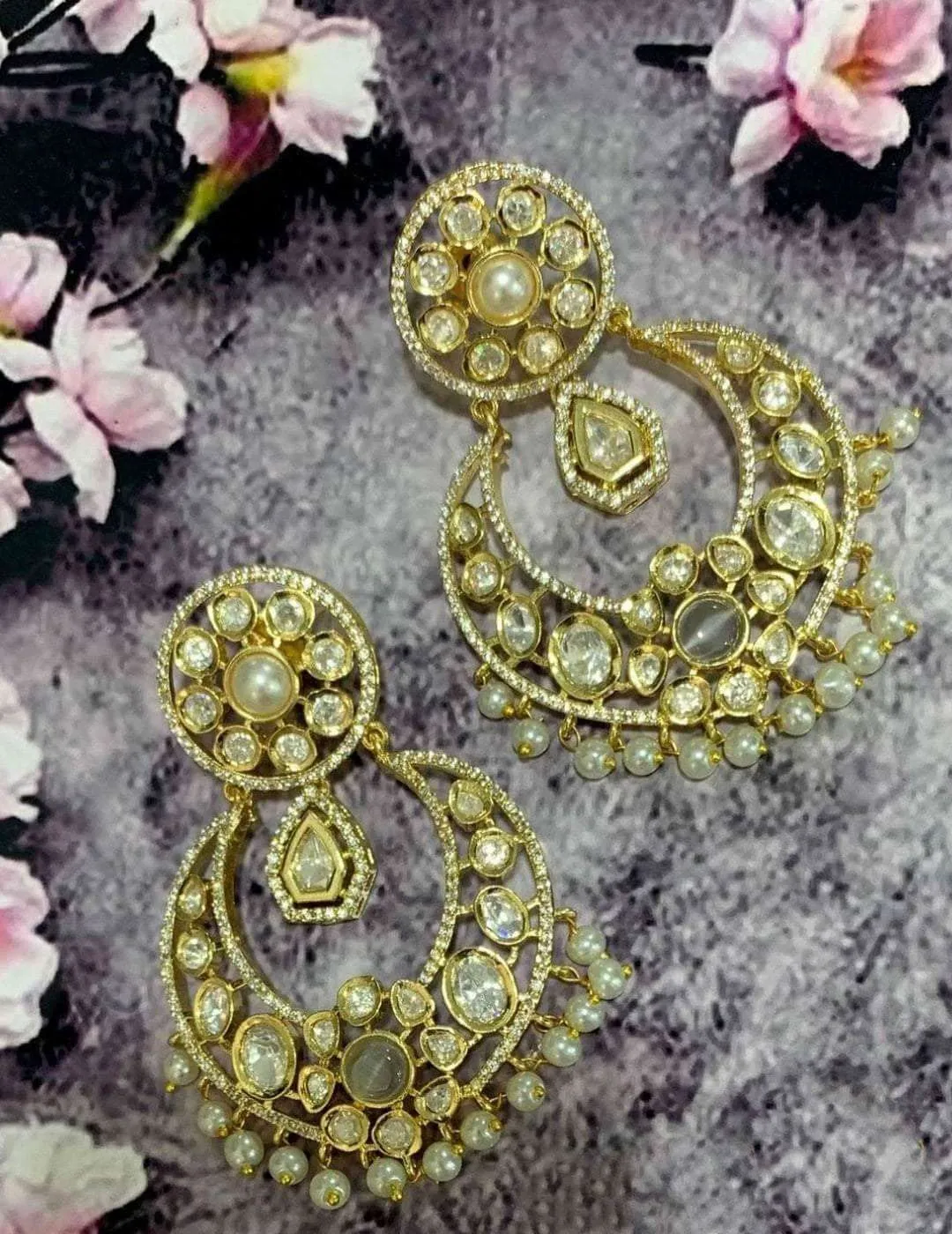 Chandbali Moti Kundan Earring