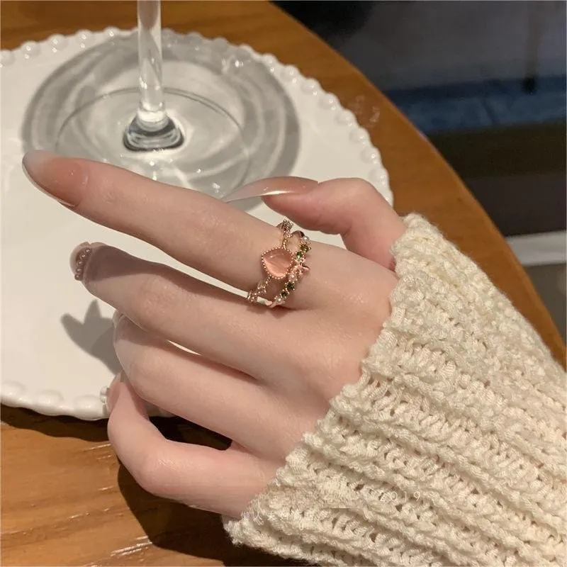 Charming Sweet Floral Opal Heart Ring