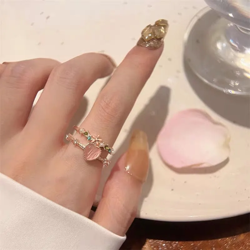 Charming Sweet Floral Opal Heart Ring