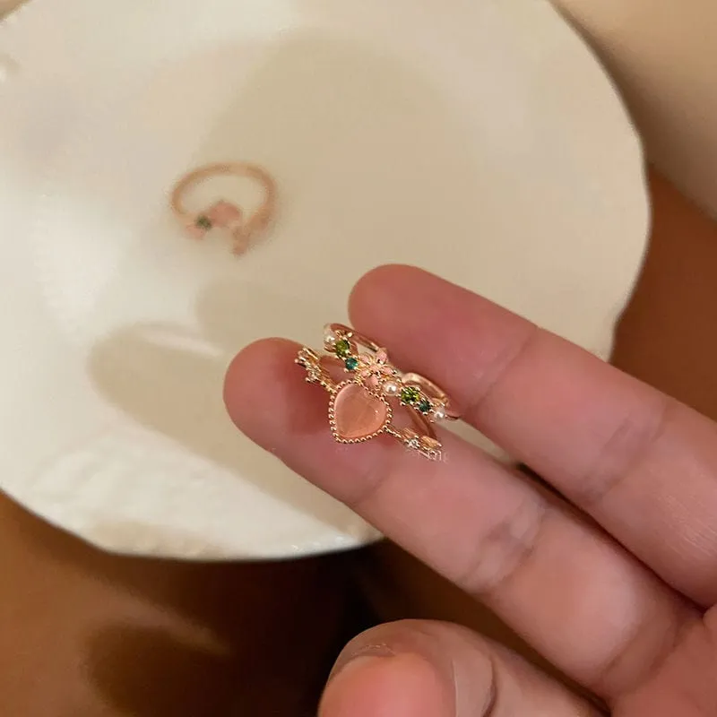 Charming Sweet Floral Opal Heart Ring