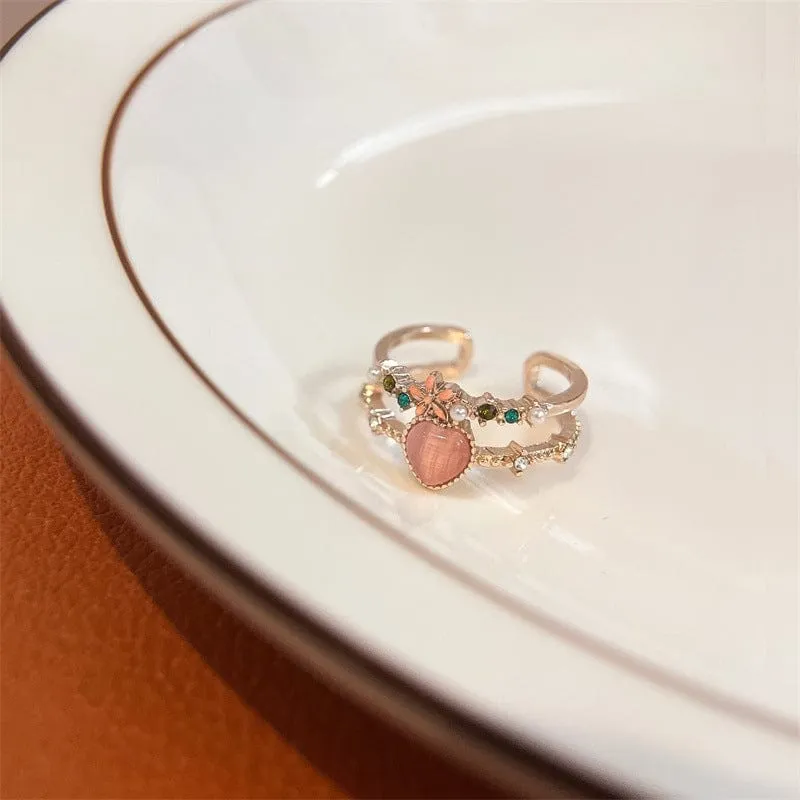Charming Sweet Floral Opal Heart Ring