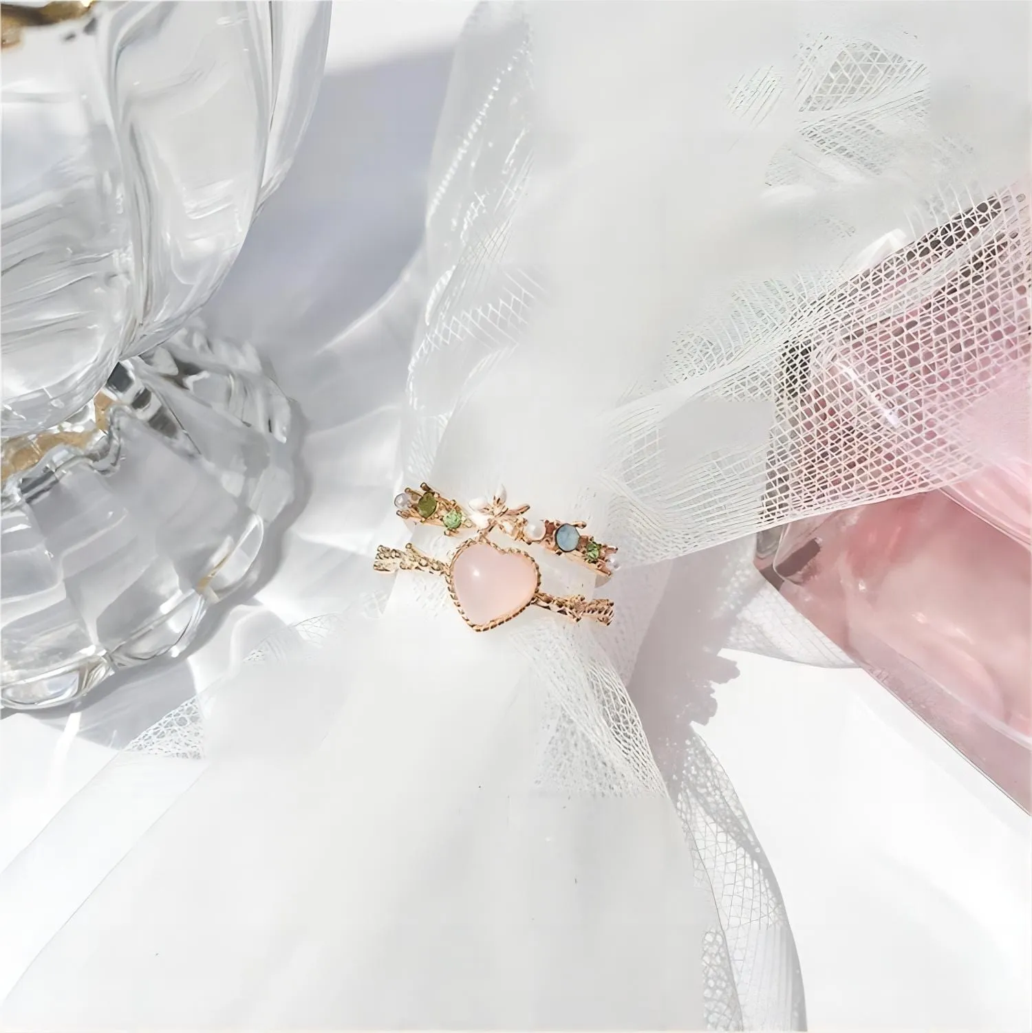 Charming Sweet Floral Opal Heart Ring
