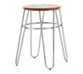 Chrome & Elm Wood Hairpin Stool