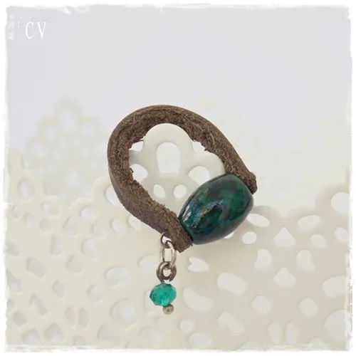 Chrysocolla Stone Leather Ring