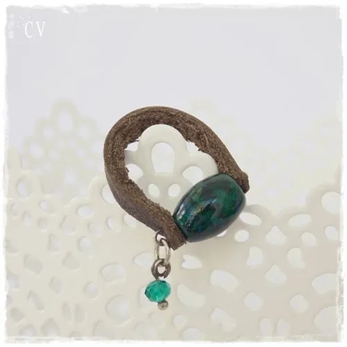 Chrysocolla Stone Leather Ring