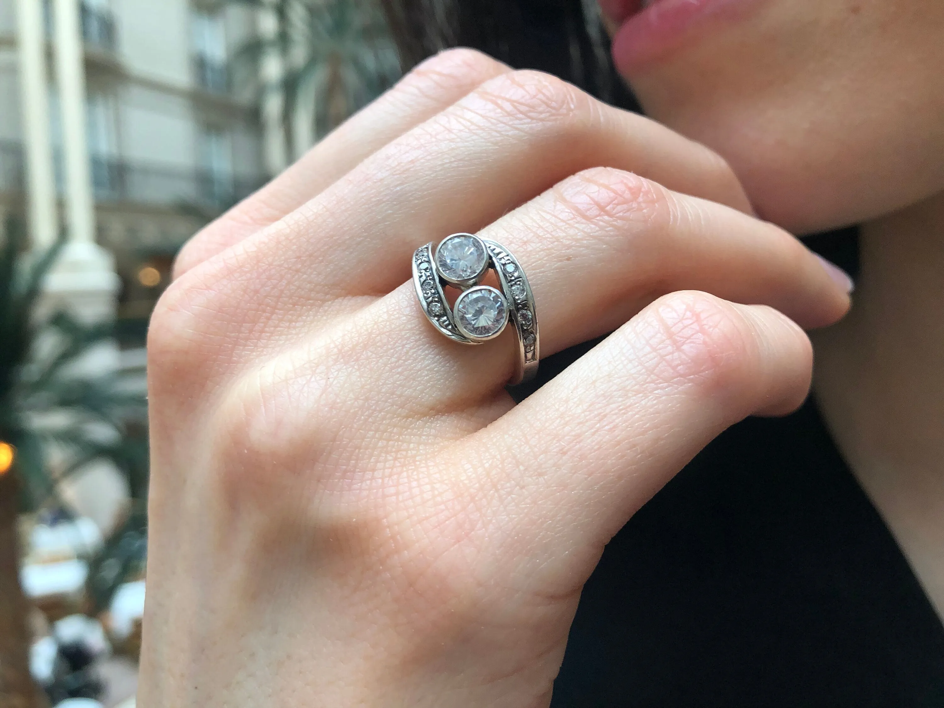 Classy Diamond Ring - Sparkly Vintage Ring - Two Stone Diamond Ring