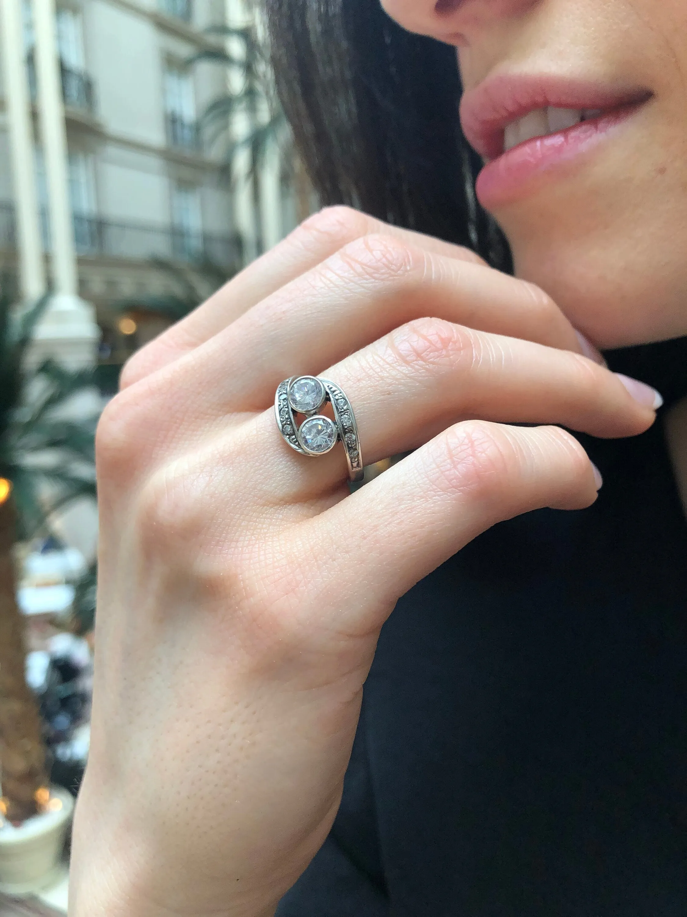 Classy Diamond Ring - Sparkly Vintage Ring - Two Stone Diamond Ring